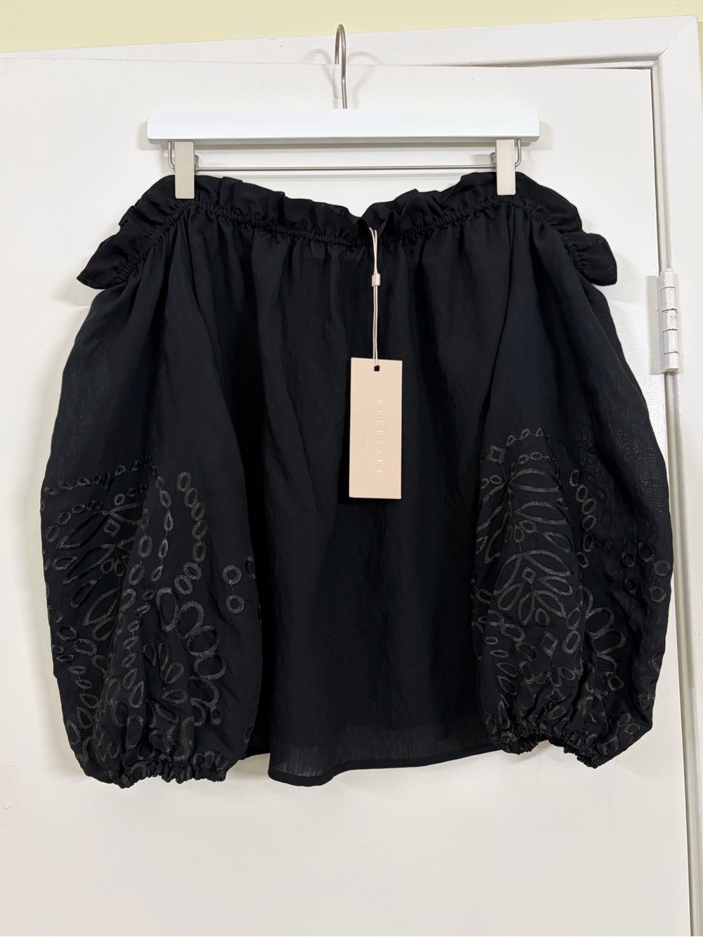 NWT Keepsake The Label Without Me Off Shoulder Embroidered Puff Sleeve Top M